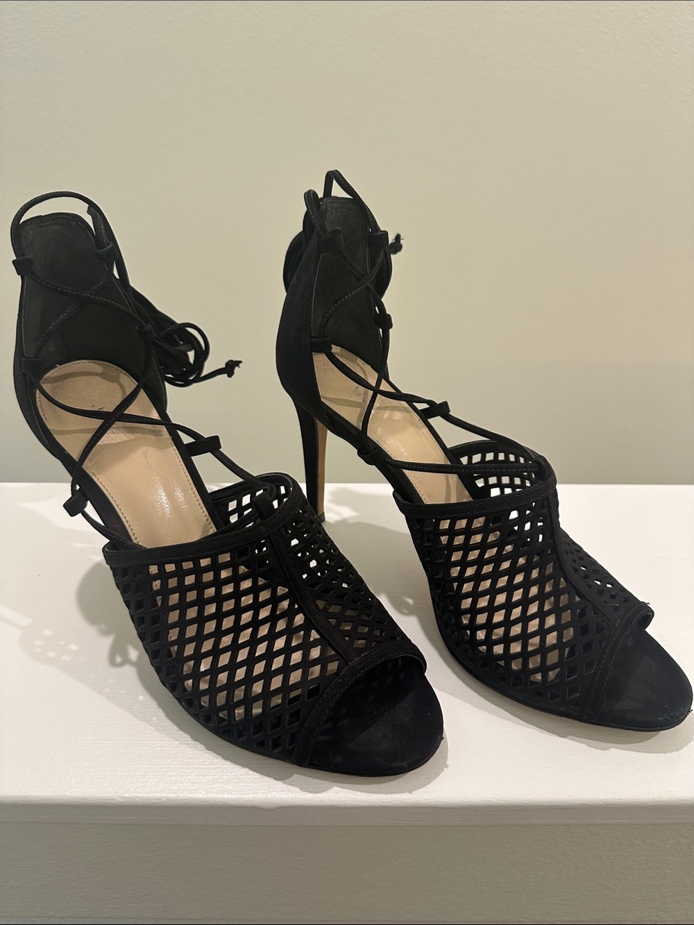 Vince Camuto Black Suedue Lace-Up Stiletto Sandals